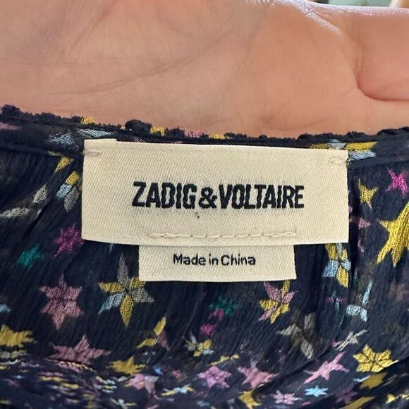 Zadig & Voltaire Blue Star Print Dress Chiffon Short Slvs Maxi Boho Size M - Picture 10 of 14
